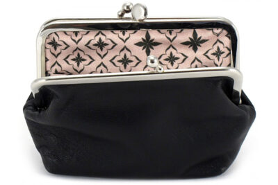 Doppelclip Leder Schwarz / silber